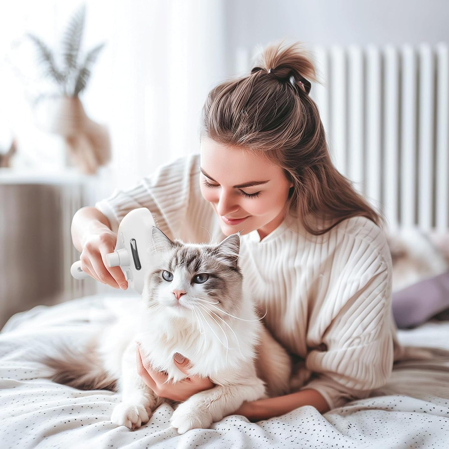 Steam Brush for Shedding, 3 In 1 Steam Cat Brush Self Cleaning Dog Brush for Long and Short Hair Dogs and Cats Pet Grooming Comb Remove Tangled Loose Hair (White)
